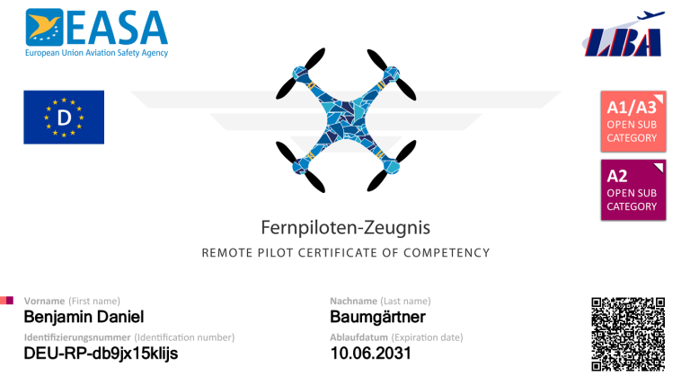 A2 – EU-Fernpilotenzeugnis Der Nachweis über Abschluss des Online-Lehrgangs zum Erlangen des A2 – EU-Fernpilotenzeugnis