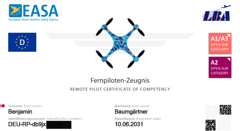 A2 – EU-Fernpilotenzeugnis Der Nachweis über Abschluss des Online-Lehrgangs zum Erlangen des A2 – EU-Fernpilotenzeugnis