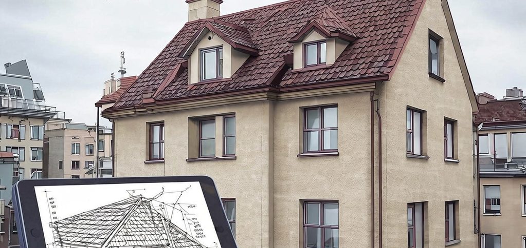 Vermessung Eine professionelle Drohne fliegt über ein Gebäude und erstellt eine digitale Gebäude-Vermessung für exakte 3D-Zwillinge und Aufmaße